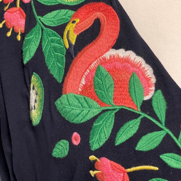 Boden Marcia Blue Embroidered Floral Maxi Dress Flamingo Boho Tropical Size 12 - Picture 2 of 8